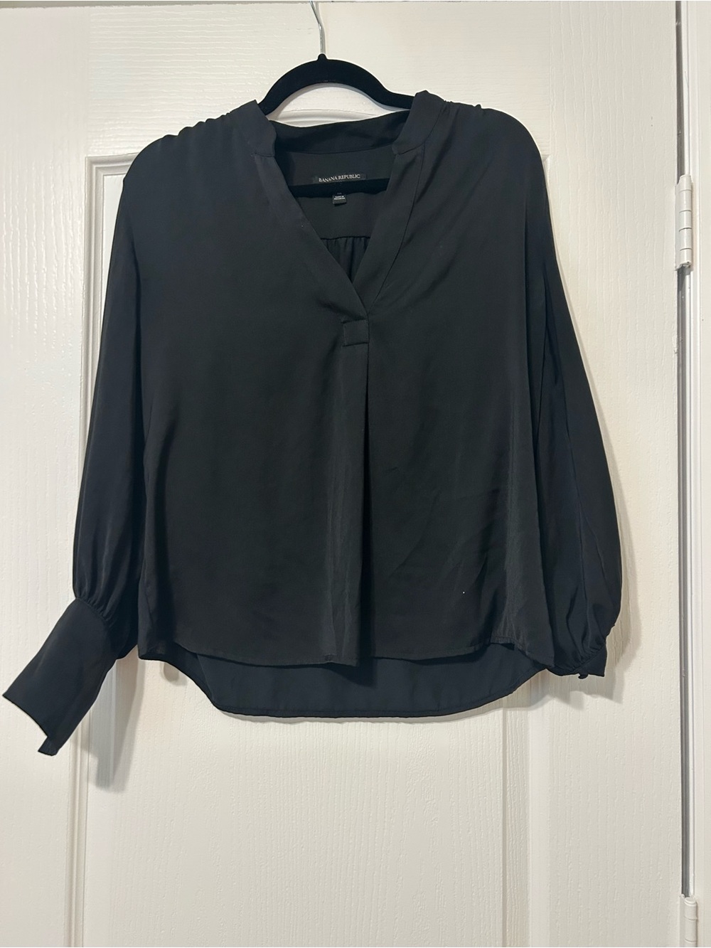 Banana Republic Black Long Sleeve V-Neck Blouse with Cuffed Sleeves